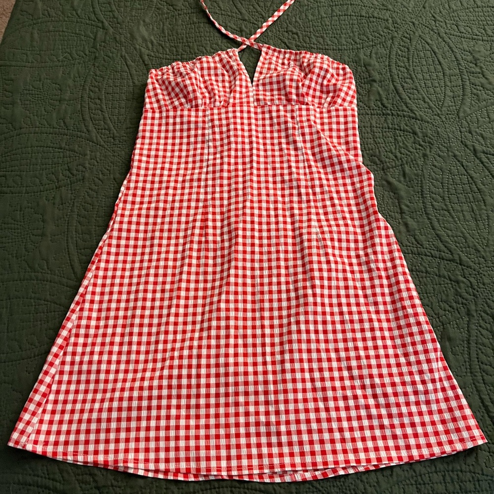 SHEIN Red Gingham Halter Dress